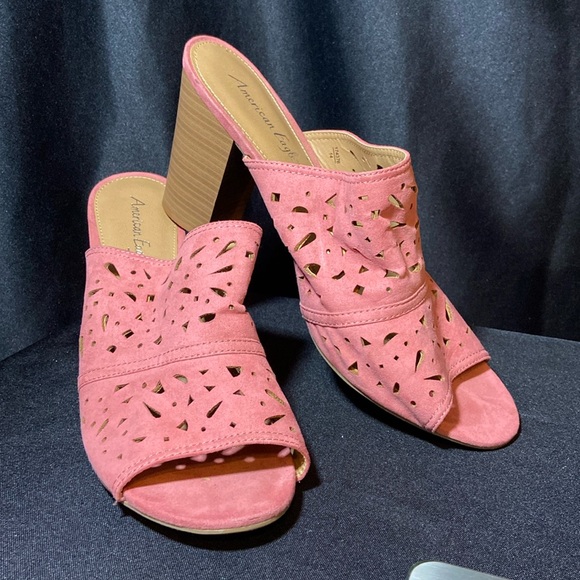 American Eagle Cutout Suede Open Toe Mules Pink Size 13 - Picture 1 of 6